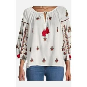 Anthropologie Velvet by Graham & Spencer Embroidered Top, Sz Small, Boho